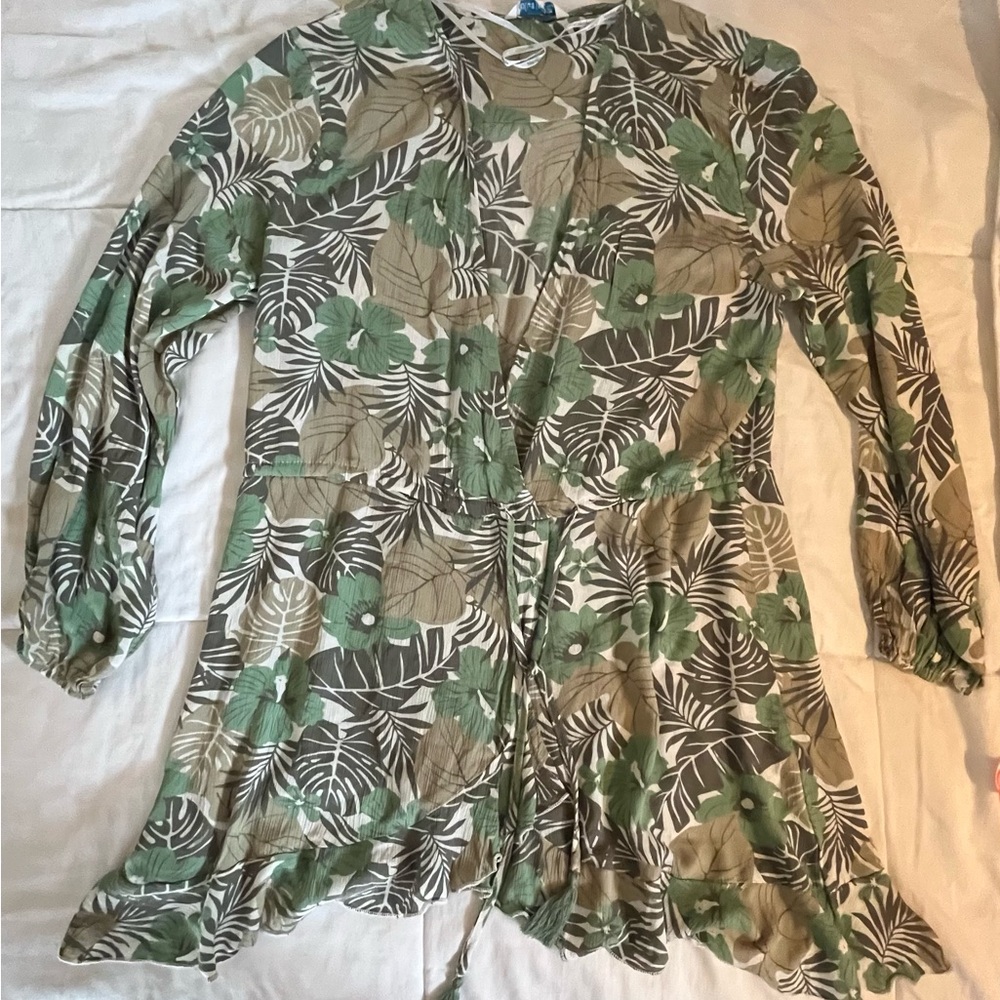 Green and Beige Floral Dress